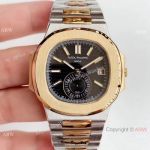 Highest Quality Copy Patek Philippe Nautilus Two Tone Black Watch - Swiss Grade 1